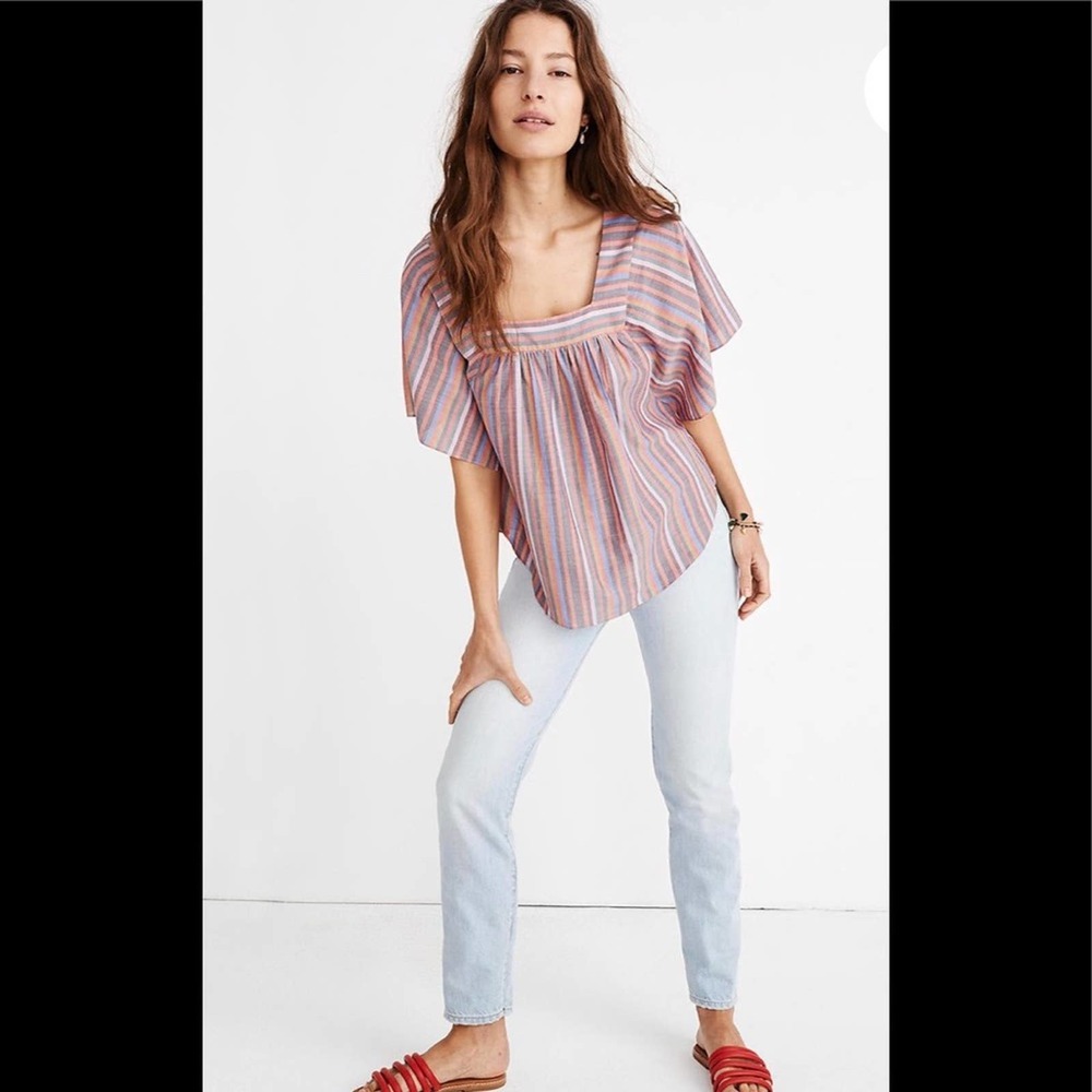 Madewell striped flutter sleeve top